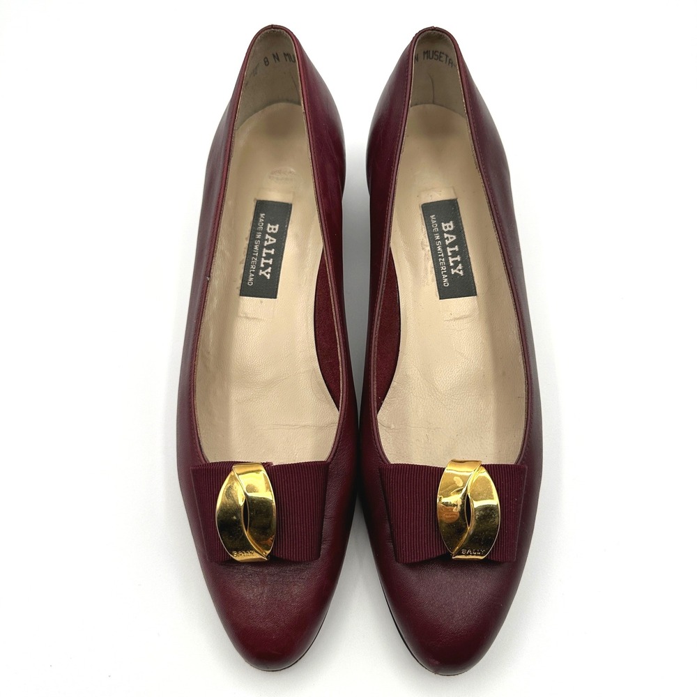 Bally Burgundy Leather Block Heel Pumps Womens 8 N Classic Designer Luxury Swiss